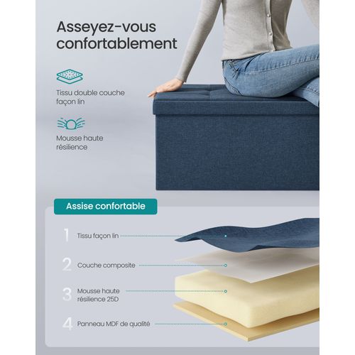 Bout De Lit Pliable,banc De Rangement,avec Couvercle,bleu Foncé