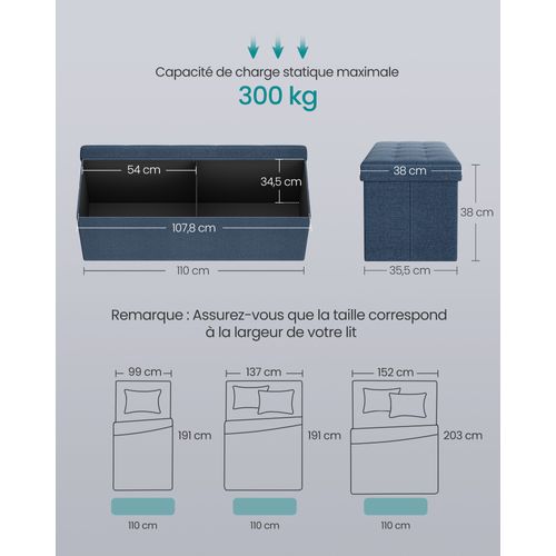 Bout De Lit Pliable,banc De Rangement,avec Couvercle,bleu Foncé
