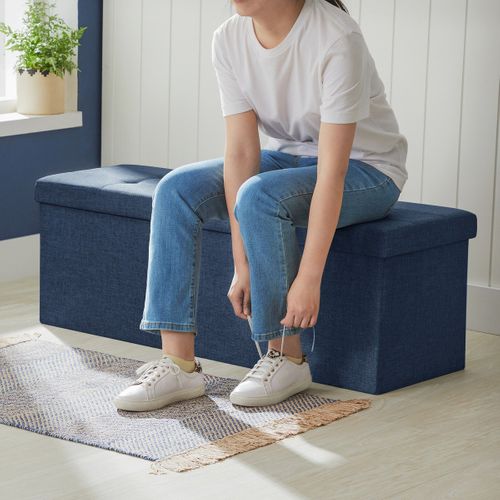 Bout De Lit Pliable,banc De Rangement,avec Couvercle,bleu Foncé