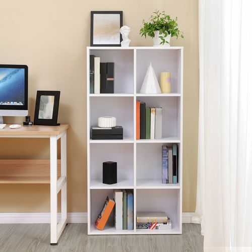 Bibliothèque à 8 Compartiments, étagère, Meuble De Rangement Blanc