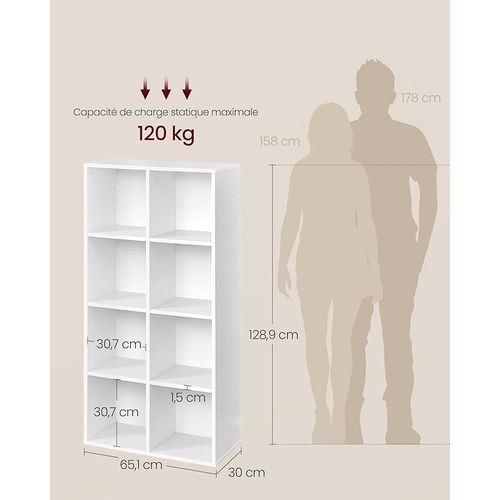 Bibliothèque à 8 Compartiments, étagère, Meuble De Rangement Blanc
