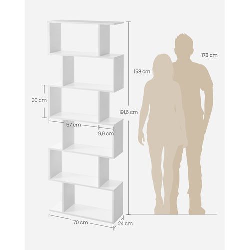 Bibliothèque, Étagère à 6 Niveau, Meuble De Rangement, Cloison Séparateur Blanc