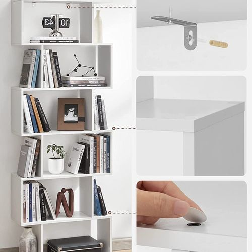 Bibliothèque, Étagère à 6 Niveau, Meuble De Rangement, Cloison Séparateur Blanc