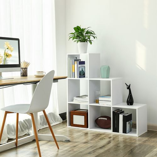 Bibliothèque, Étagère Escalier, Cloison Séparateur, Meuble De Rangement Blanc