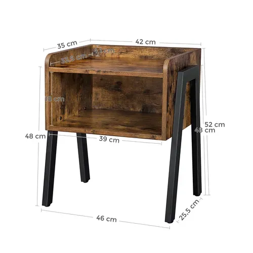 Table De Chevet Avec Compartiment De Rangement Ouvert, Pieds En Acier