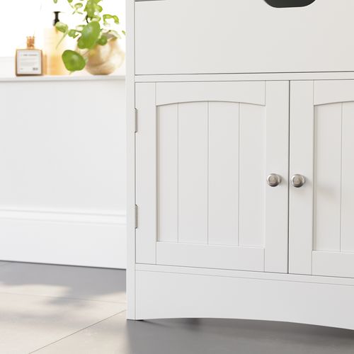 Armoire De Salle De Bain Avec Tiroir, 2 Compartiments Ouverts, 2 Portes, 60 X 122 X 32,5 Cm, Blanc