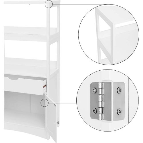 Armoire De Salle De Bain Avec Tiroir, 2 Compartiments Ouverts, 2 Portes, 60 X 122 X 32,5 Cm, Blanc