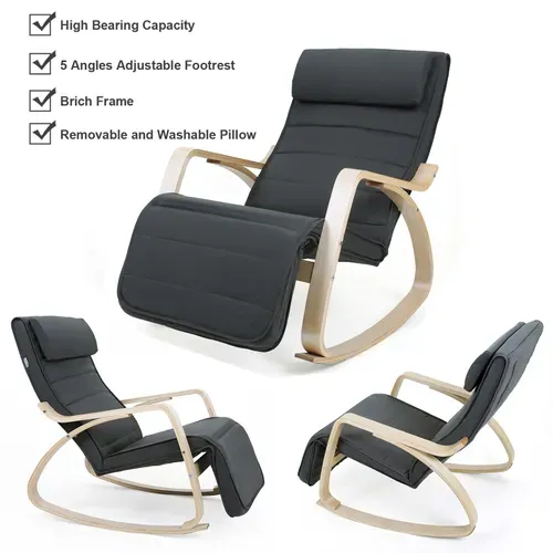 Fauteuil à Bascule En Bois De Bouleau, Capacité De Charge 150 Kg, Gris Foncé