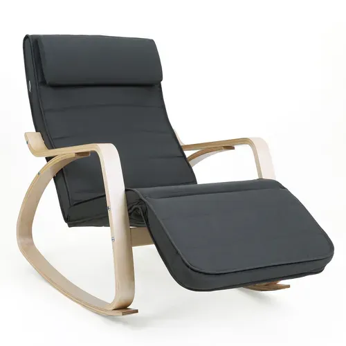 Fauteuil à Bascule En Bois De Bouleau, Capacité De Charge 150 Kg, Gris Foncé