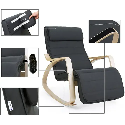 Fauteuil à Bascule En Bois De Bouleau, Capacité De Charge 150 Kg, Gris Foncé