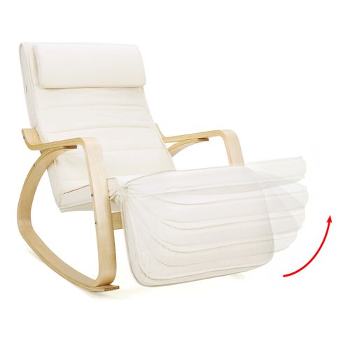 Fauteuil À Bascule En Bois De Bouleau Avec Accoudoirs Et Repose-pieds - Beige