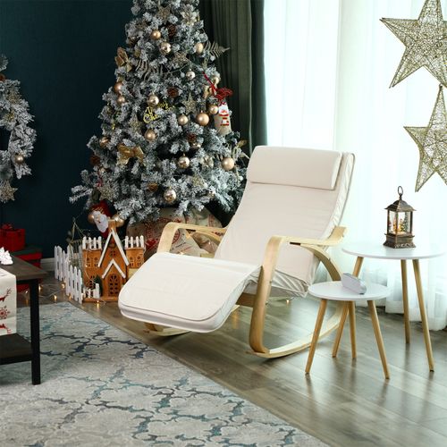 Fauteuil À Bascule En Bois De Bouleau Avec Accoudoirs Et Repose-pieds - Beige