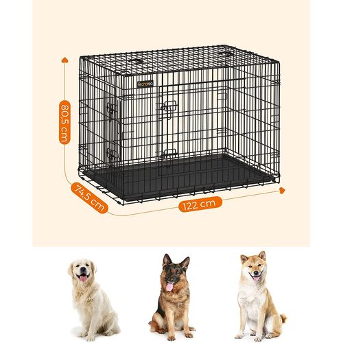 Cage Pour Chiens Avec 2 Portes, 122 X 74,5 X 80,5 Cm, Couleur Noir