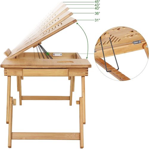 Table De Lit Pliable, En Bambou, Pour PC Portable Inclinable, 55 X 35 X 29 Cm