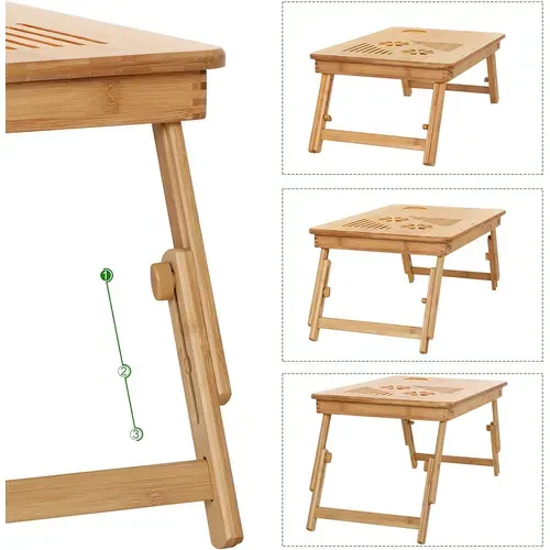 Table De Lit Pliable, En Bambou, Pour PC Portable Inclinable, 55 X 35 X 29 Cm