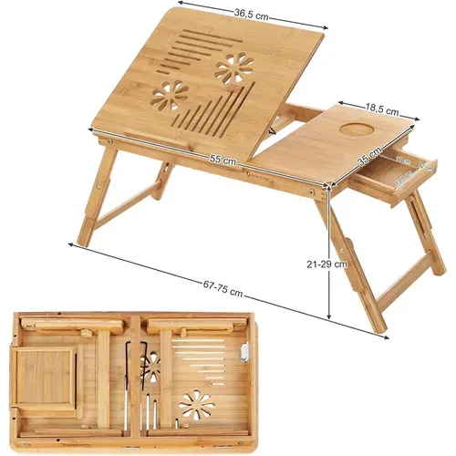 Table De Lit Pliable, En Bambou, Pour PC Portable Inclinable, 55 X 35 X 29 Cm