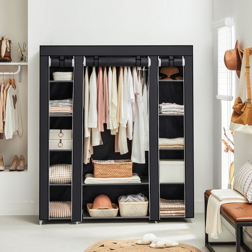 Penderie Pliable En Tissus, Avec Tringle, Étagères, Housse, 150 X 45 X 175 Cm, Noir