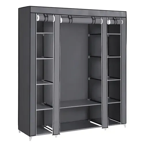 Penderie Pliable En Tissus, Avec Tringle, Étagères, Housse, 150 X 45 X 175 Cm, Gris