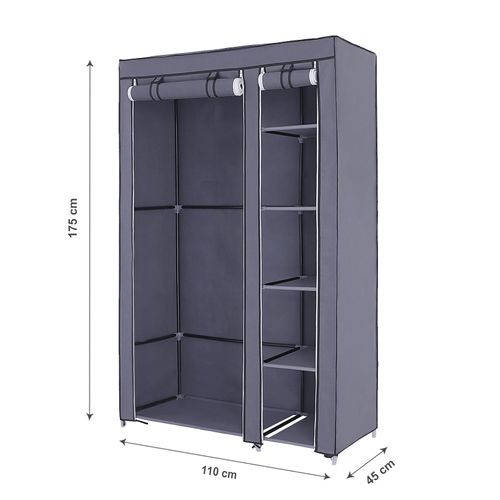 Armoire De Rangement Penderie De Vêtement Pliable En Toile 110 X 45 X 175 Cm Gris Lsf007g