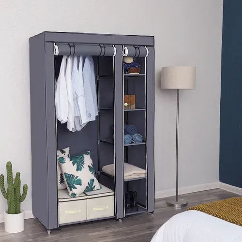 Armoire De Rangement Penderie De Vêtement Pliable En Toile 110 X 45 X 175 Cm Gris Lsf007g