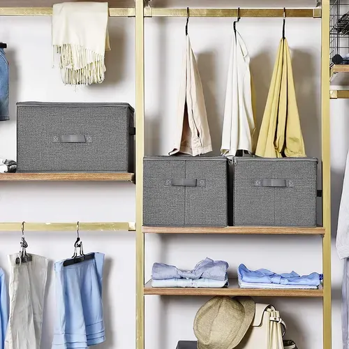 Boîte De Rangement,lot De 3,avec Couvercle,avec Poignées,gris