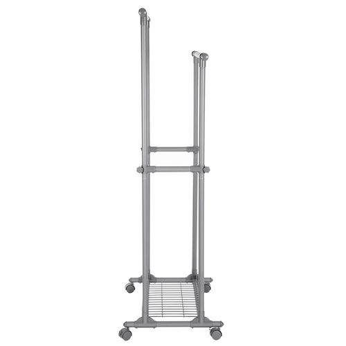 Portant Double Barre, Mobile, Extensible Entre 87 à 150 Cm, Avec Roulettes Et Étagère De Rangement