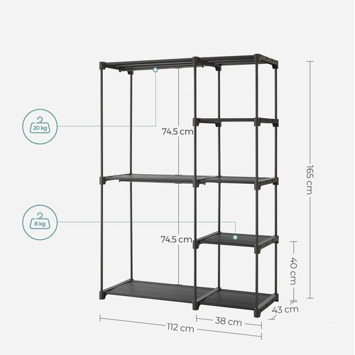 Armoire De Rangement, Organisateur, Pour Vestiaire, Chambre, 112 X 43 X 165 Cm, Noir Ryg24bk