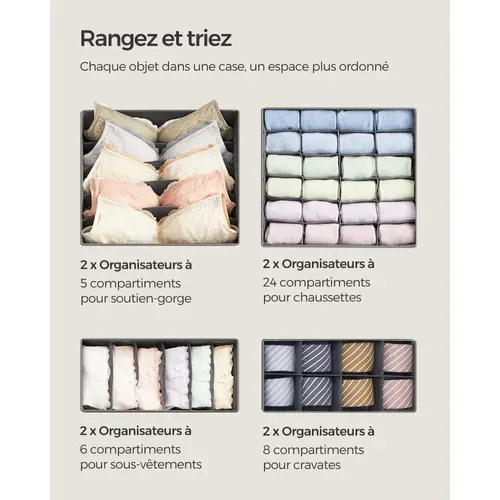 Lot De 8 Boîtes De Rangement En Tissu Organiseur De Sous-vêtements Pliables
