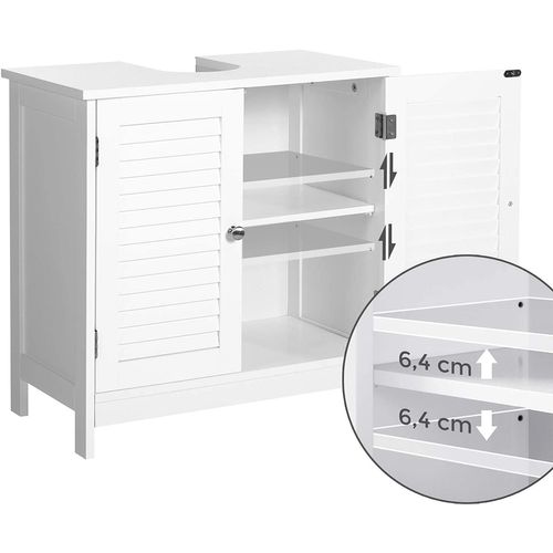 Meuble Sous Vasque, 60 X 30 X 60 Cm, Avec 2 Portes Persiennes, Style Nordique Scandinave, Blanc Mat