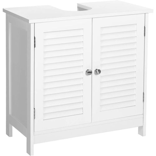 Meuble Sous Vasque, 60 X 30 X 60 Cm, Avec 2 Portes Persiennes, Style Nordique Scandinave, Blanc Mat