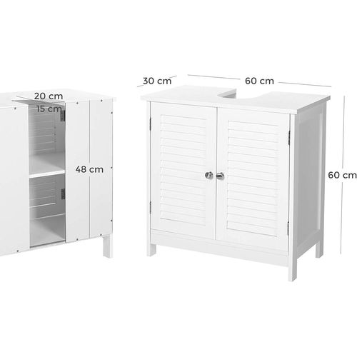 Meuble Sous Vasque, 60 X 30 X 60 Cm, Avec 2 Portes Persiennes, Style Nordique Scandinave, Blanc Mat