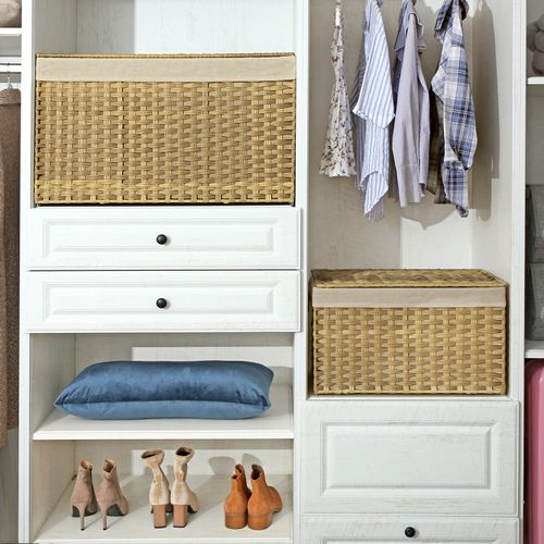 Boîte De Rangement Rotin, Panier à Linge 65 L, Avec Poignées, Doublure, Couvercle