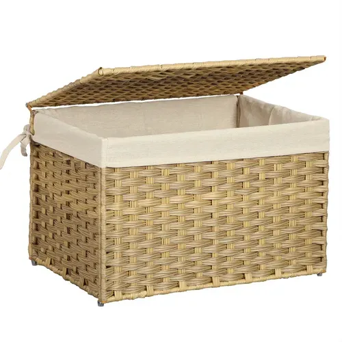 Boîte De Rangement Rotin, Panier à Linge 65 L, Avec Poignées, Doublure, Couvercle