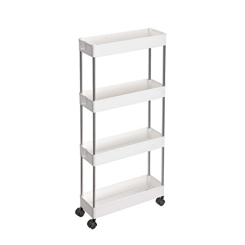 Desserte à Roulettes, Chariot De Rangement,4 Niveaux,40 X 13,5 X 86 Cm, Blanc