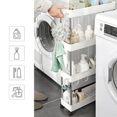 Desserte à Roulettes, Chariot De Rangement,4 Niveaux,40 X 13,5 X 86 Cm, Blanc