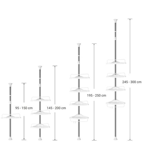 Étagère De Douche Télescopique,étagère D’angle De Salle De Bain,hauteur 95-300 Cm,blanc