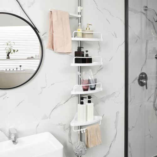 Étagère De Douche Télescopique,étagère D’angle De Salle De Bain,hauteur 95-300 Cm,blanc