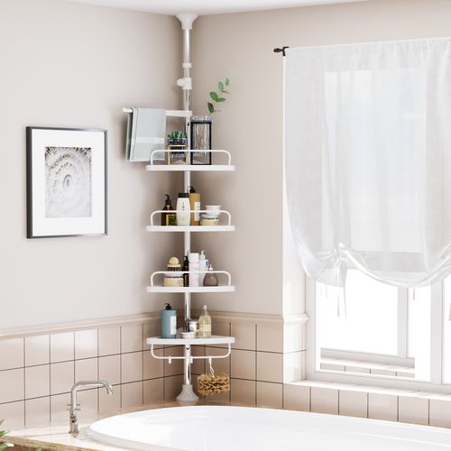 Étagère De Douche Télescopique,étagère D’angle De Salle De Bain,hauteur 95-300 Cm,blanc