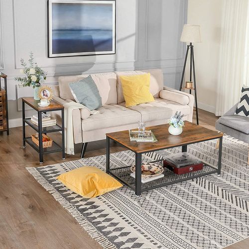 Table D’appoint, 2 Étagères En Maille, Gain D’espace, Montage Facile, Style Industriel, Marron