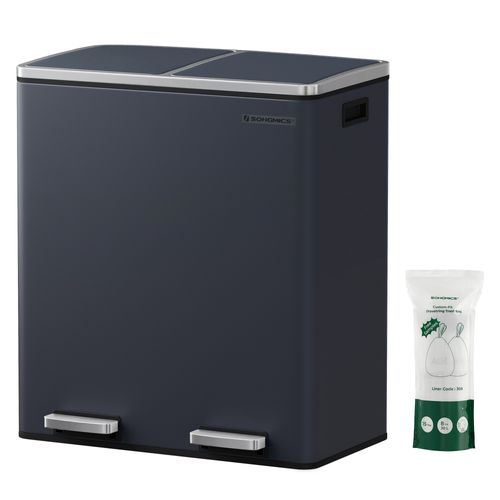 Poubelle Tri Sélectif 2 X 30l, Avec 15 Sacs Poubelles, Fermeture En Douceur Gris Anthracite
