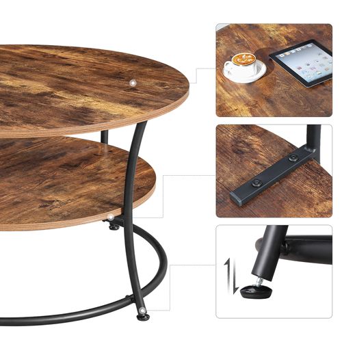 Table Basse, 2 Niveaux, Avec étagère De Rangement, Montage Facile, Marron Rustique