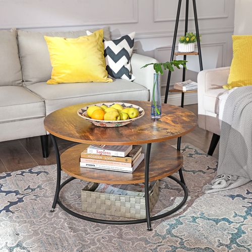 Table Basse, 2 Niveaux, Avec étagère De Rangement, Montage Facile, Marron Rustique