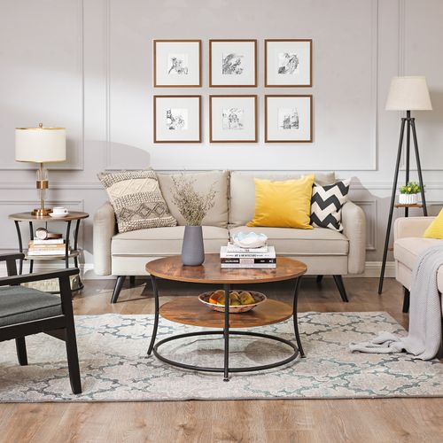 Table Basse, 2 Niveaux, Avec étagère De Rangement, Montage Facile, Marron Rustique