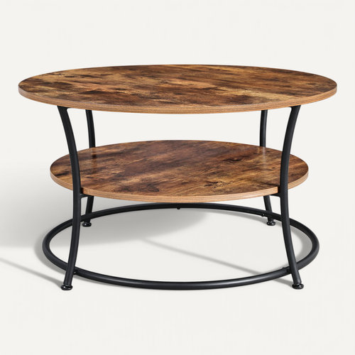Table Basse, 2 Niveaux, Avec étagère De Rangement, Montage Facile, Marron Rustique