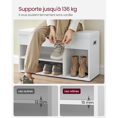 Banc De Rangement à Chaussures, Avec Coussin Confortable,  3 Compartiment