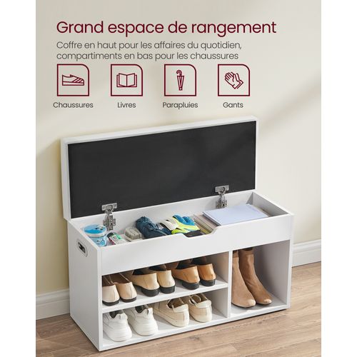 Banc De Rangement à Chaussures, Avec Coussin Confortable,  3 Compartiment