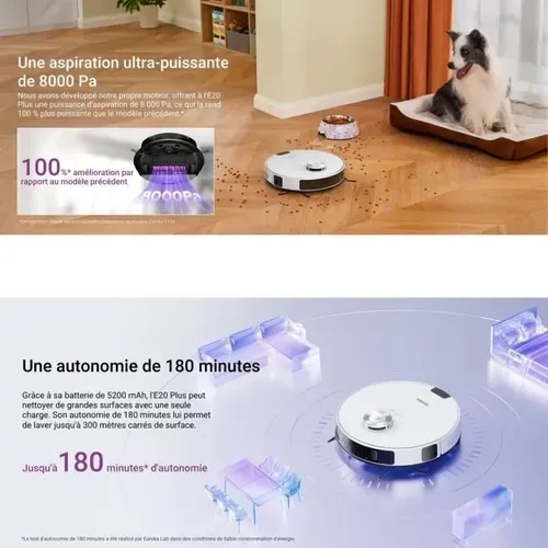 E20 Plus - Aspirateur Robot Avec Station De Vidange Automatique - 8000 Pa  - Anti Enchevetrement -