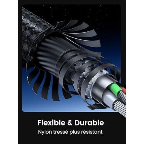 Câble USB-c Vers USB-c 1 M 100w Pd 5a Nylon Renforcé — Noir