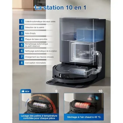 T80 Omni - Robot Aspirateur Laveur - 18 000 Pa - Nettoyage Automatique Instantané Ozmo Roller - Zer