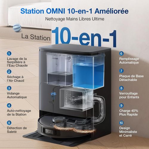 Deebot T30s Pro Gen2 - Aspirateur Robot Laveur Avec Station - 13500 Pa - Brosse Zerotangle - Nettoy